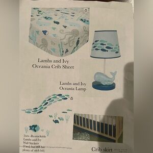 Lambs and Ivy Oceans Baby Bedding with Sheet, Lamp, skirt and decals